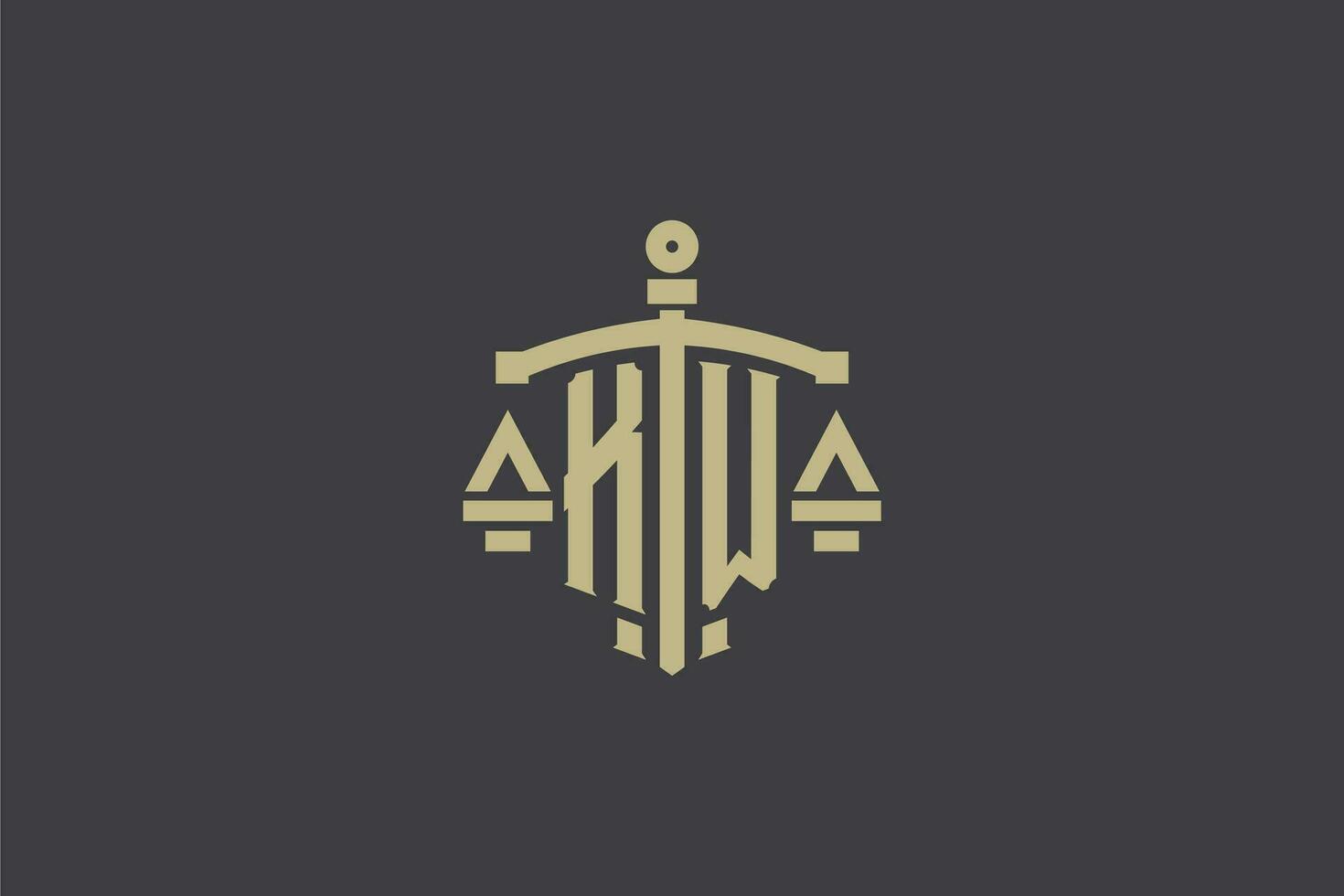 brev kw logotyp för lag kontor och advokat med kreativ skala och svärd ikon design vektor