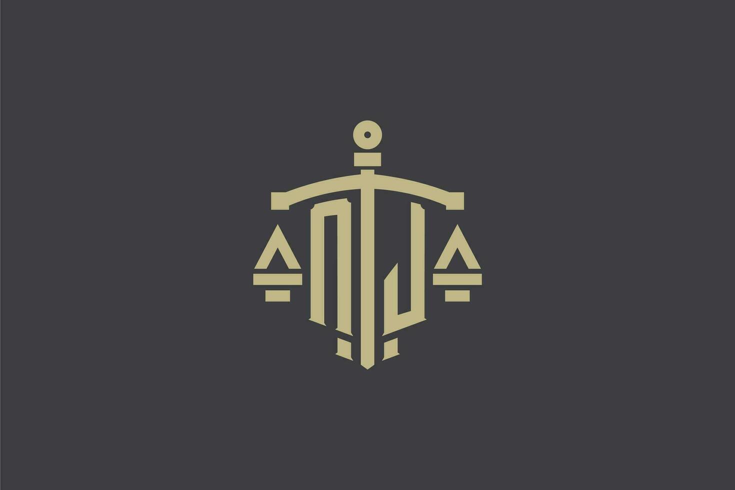 brev nj logotyp för lag kontor och advokat med kreativ skala och svärd ikon design vektor