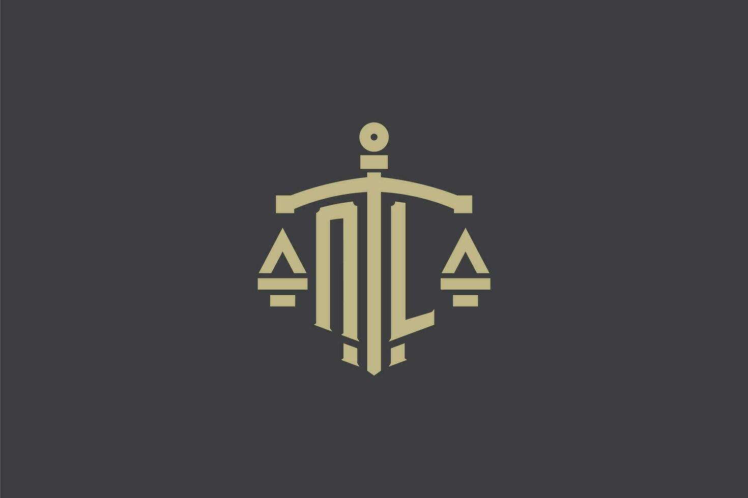 brev nl logotyp för lag kontor och advokat med kreativ skala och svärd ikon design vektor