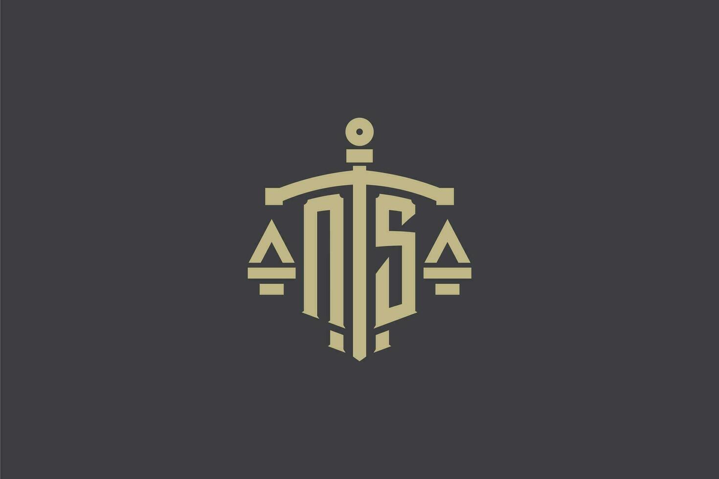 brev ns logotyp för lag kontor och advokat med kreativ skala och svärd ikon design vektor