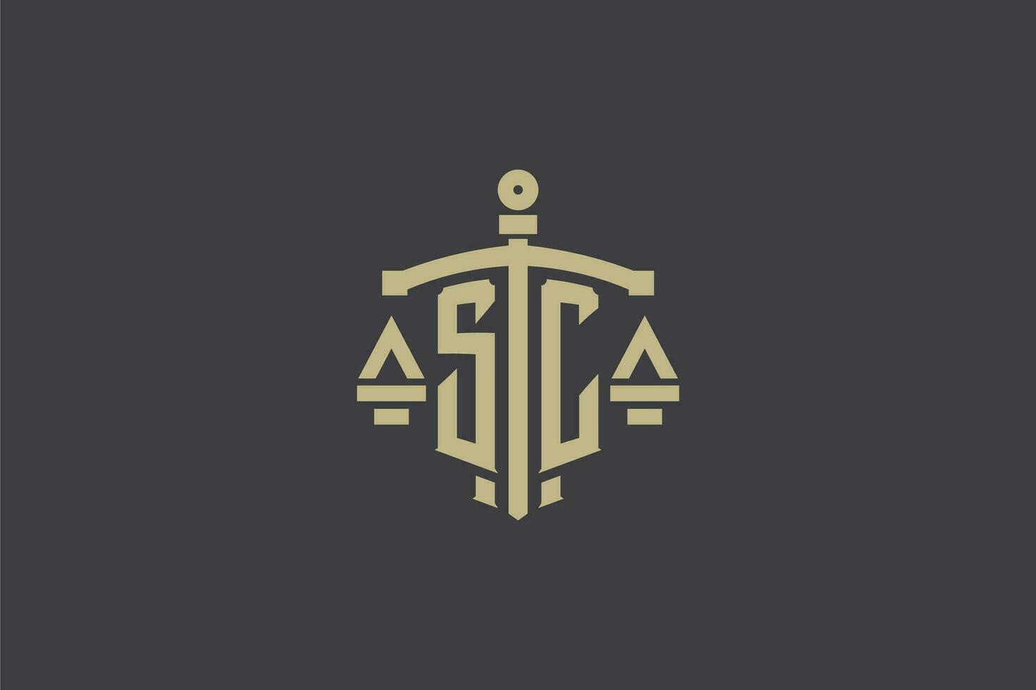 brev sc logotyp för lag kontor och advokat med kreativ skala och svärd ikon design vektor