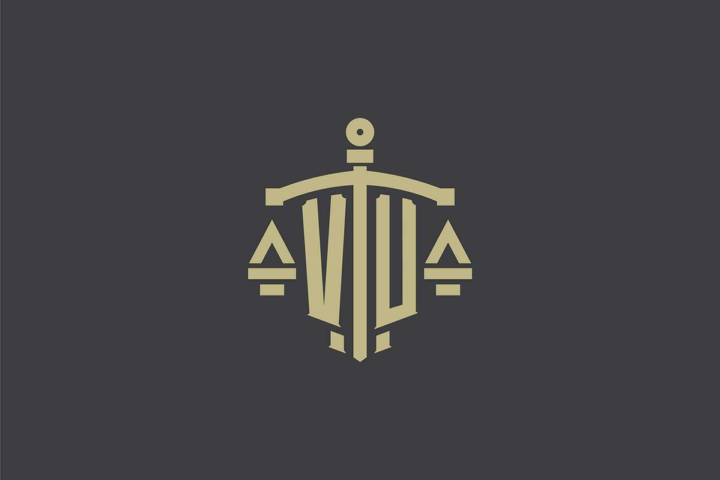 Brief vu Logo zum Gesetz Büro und Rechtsanwalt mit kreativ Rahmen und Schwert Symbol Design vektor