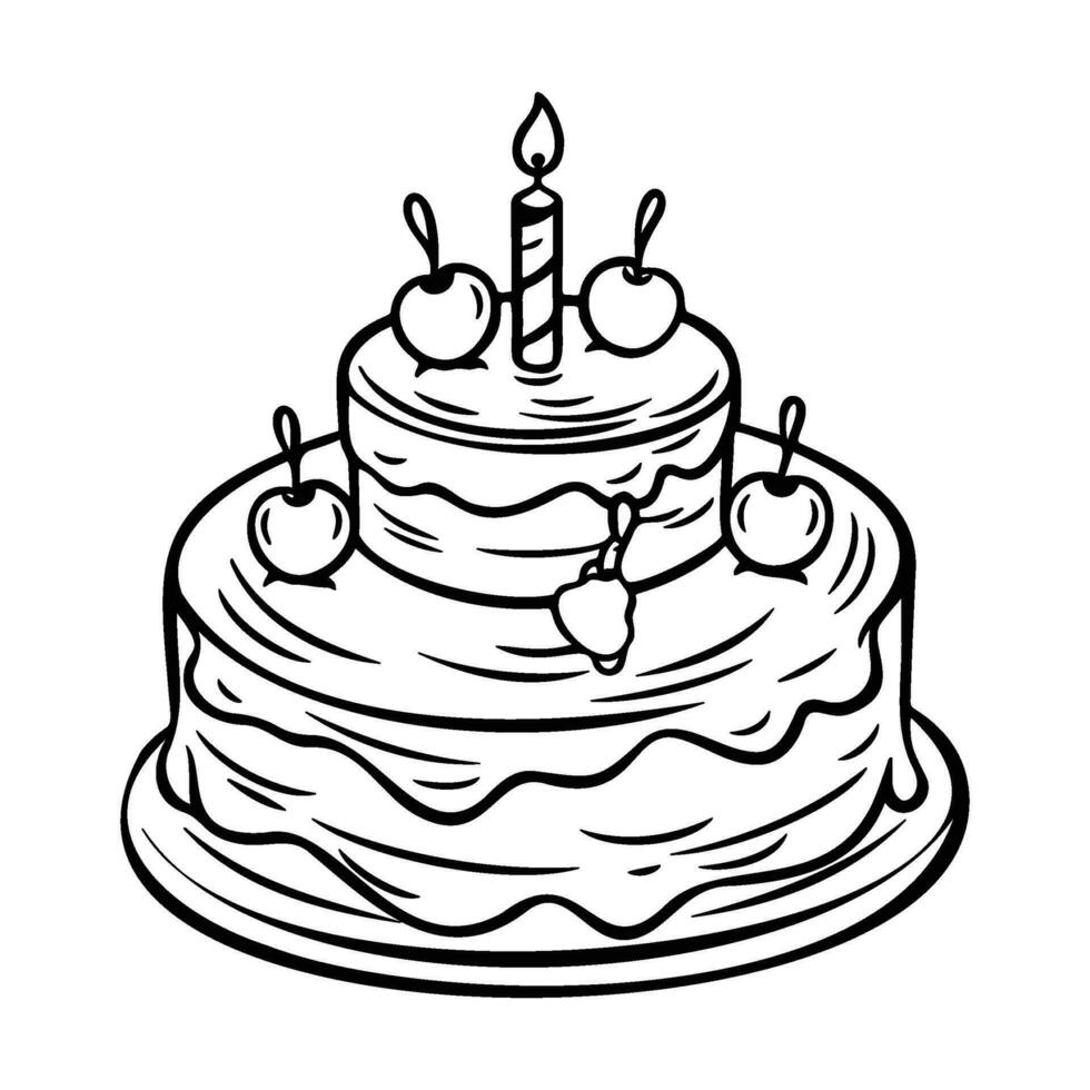 Geburtstag Kuchen Silhouette, Kuchen mit Kerzen, Illustration von ein Kuchen zum Geburtstag. vektor