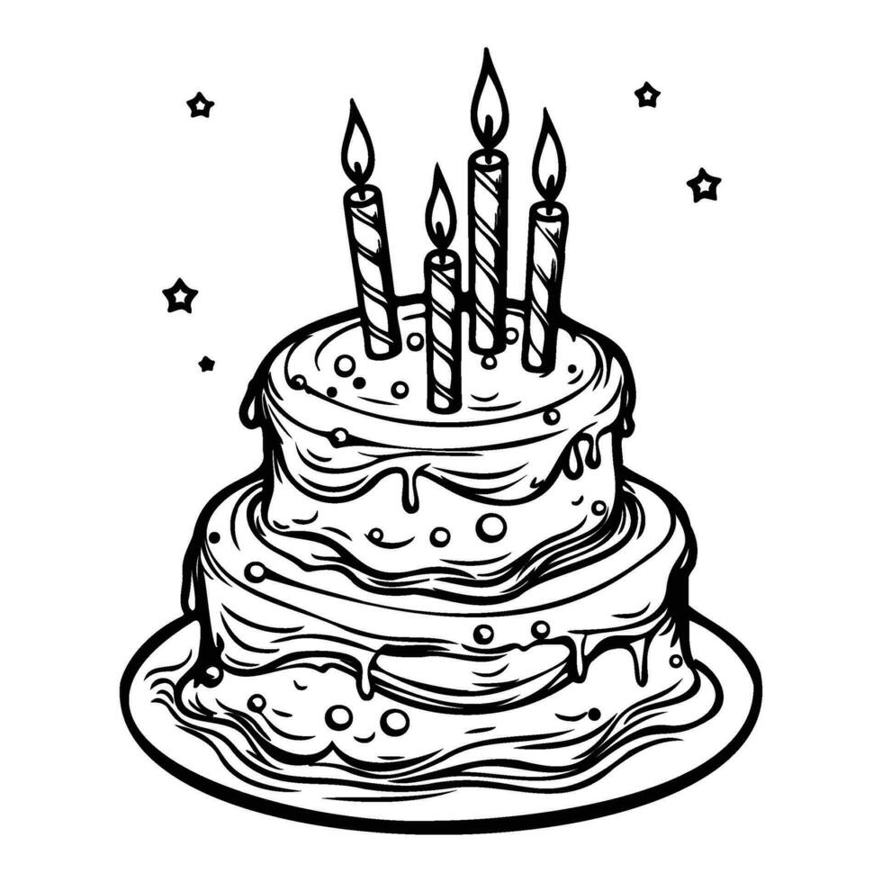 Geburtstag Kuchen Silhouette, Kuchen mit Kerzen, Illustration von ein Kuchen zum Geburtstag. vektor