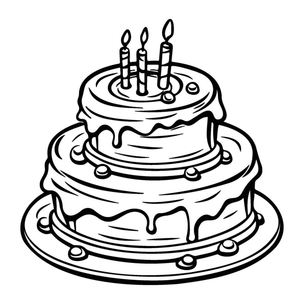 Geburtstag Kuchen Silhouette, Kuchen mit Kerzen, Illustration von ein Kuchen zum Geburtstag. vektor