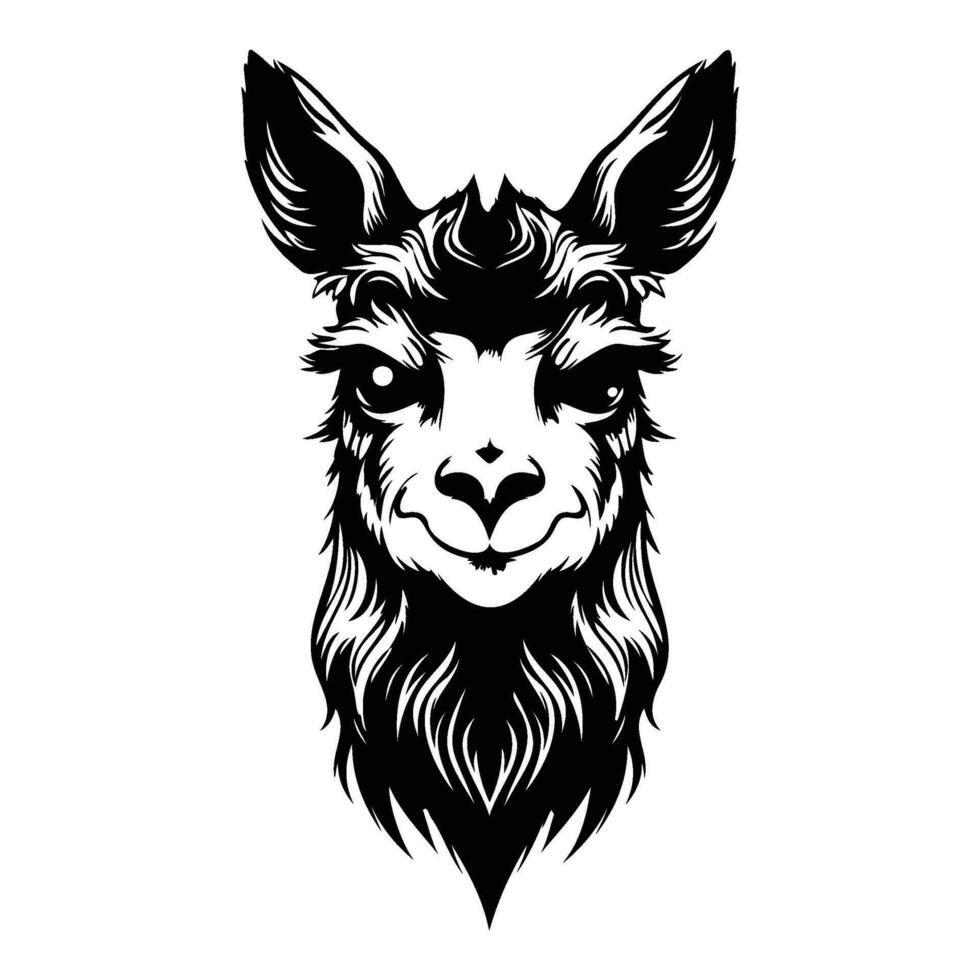 Lama Gesicht und Kopf Clip Art, Alpaka Tier Logo, Porträt von ein Lama vektor
