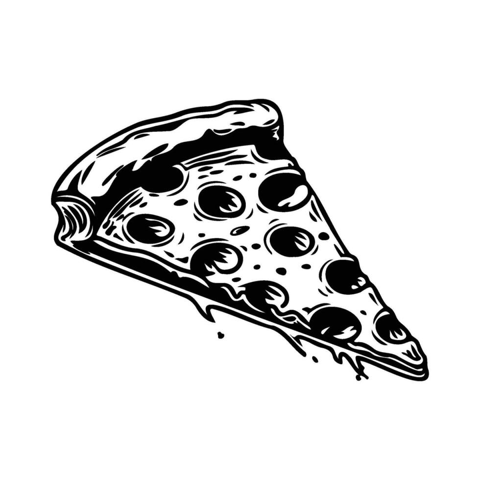 skiva av pizza illustration, utsökt årgång etsning mat design vektor