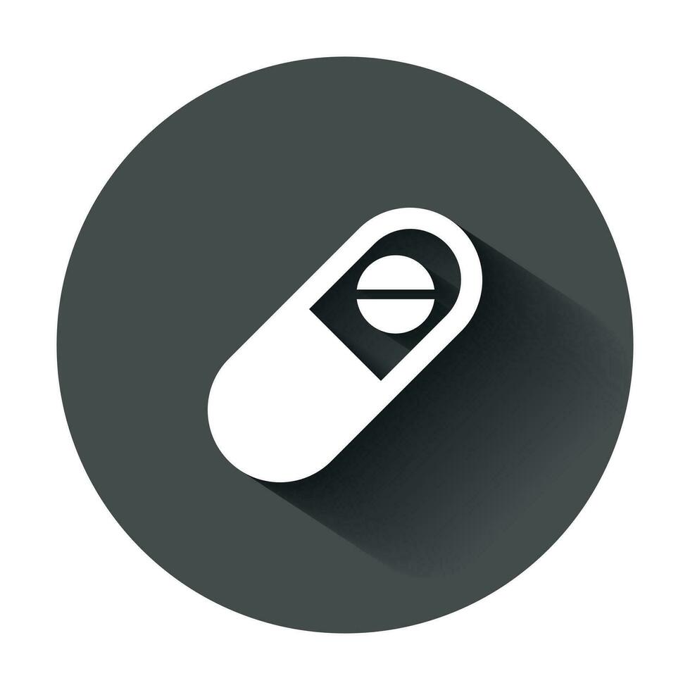 Kapsel Tabletten Tablette Vektor Symbol im eben Stil. medizinisch Tabletten Illustration mit lange Schatten. Kapsel und Droge Konzept.