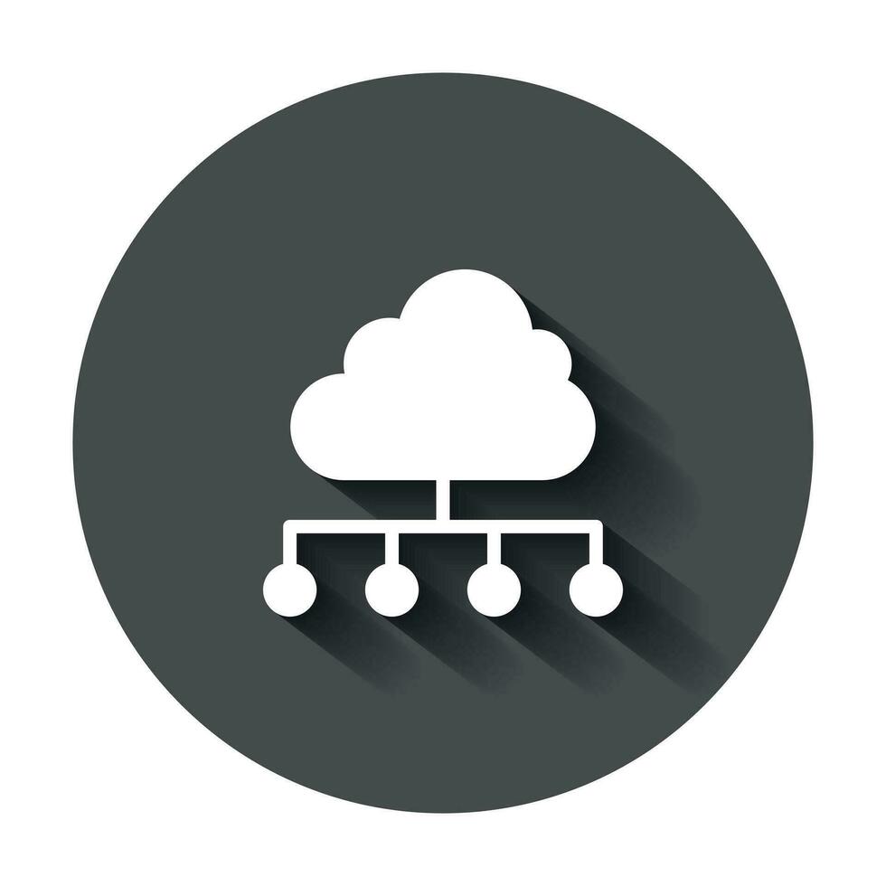 Wolke Computing Technologie Vektor Symbol im eben Stil. Laptop Bildschirm mit lange Schatten. Infografik Analytik Netzwerk Geschäft Konzept.