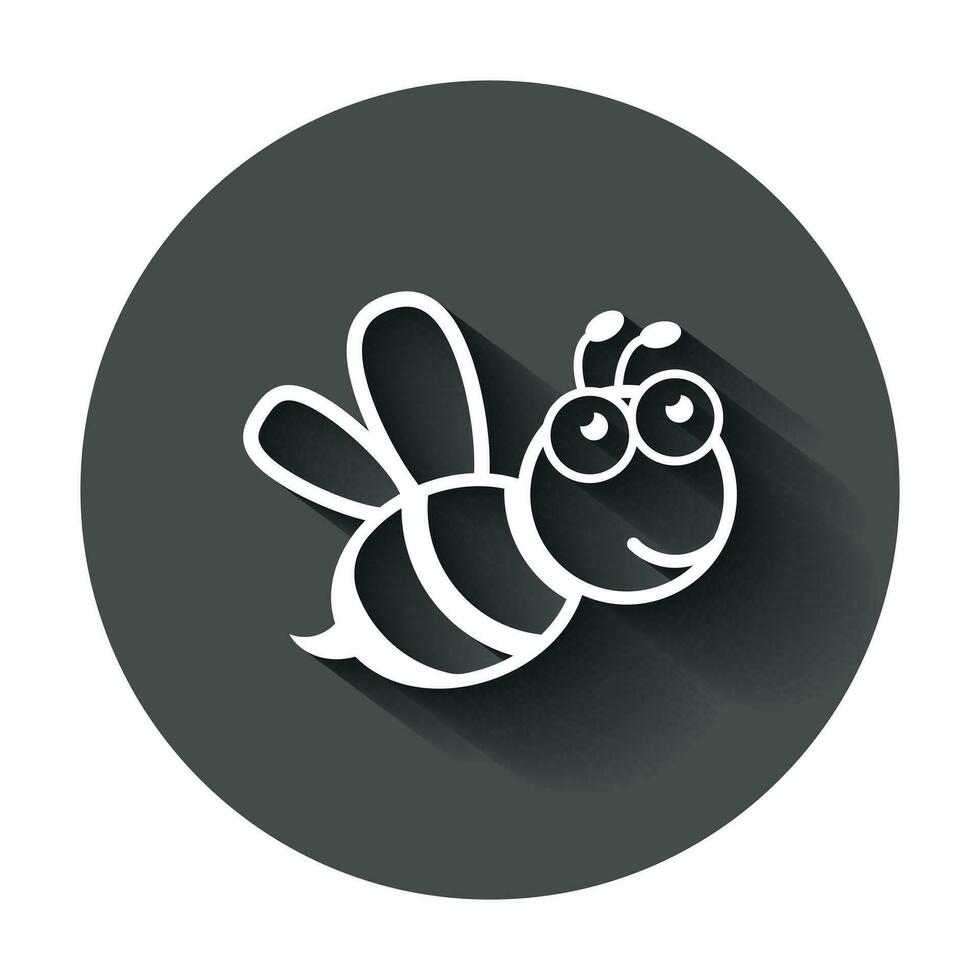 Karikatur Biene Symbol im eben Stil. Wespe Insekt Illustration auf mit lange Schatten. Biene Geschäft Konzept. vektor