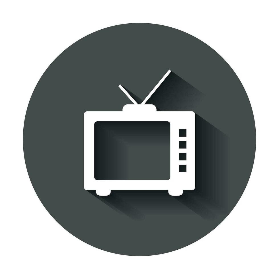 retro Fernseher Bildschirm Vektor Symbol im eben Stil. alt Fernsehen Illustration mit lange Schatten. Fernseher Anzeige Geschäft Konzept.