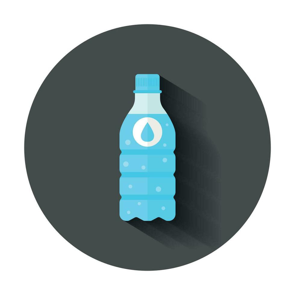 Wasser Flasche Symbol im eben Stil. Flasche Illustration mit lange Schatten. Wasser Plastik Container Konzept. vektor