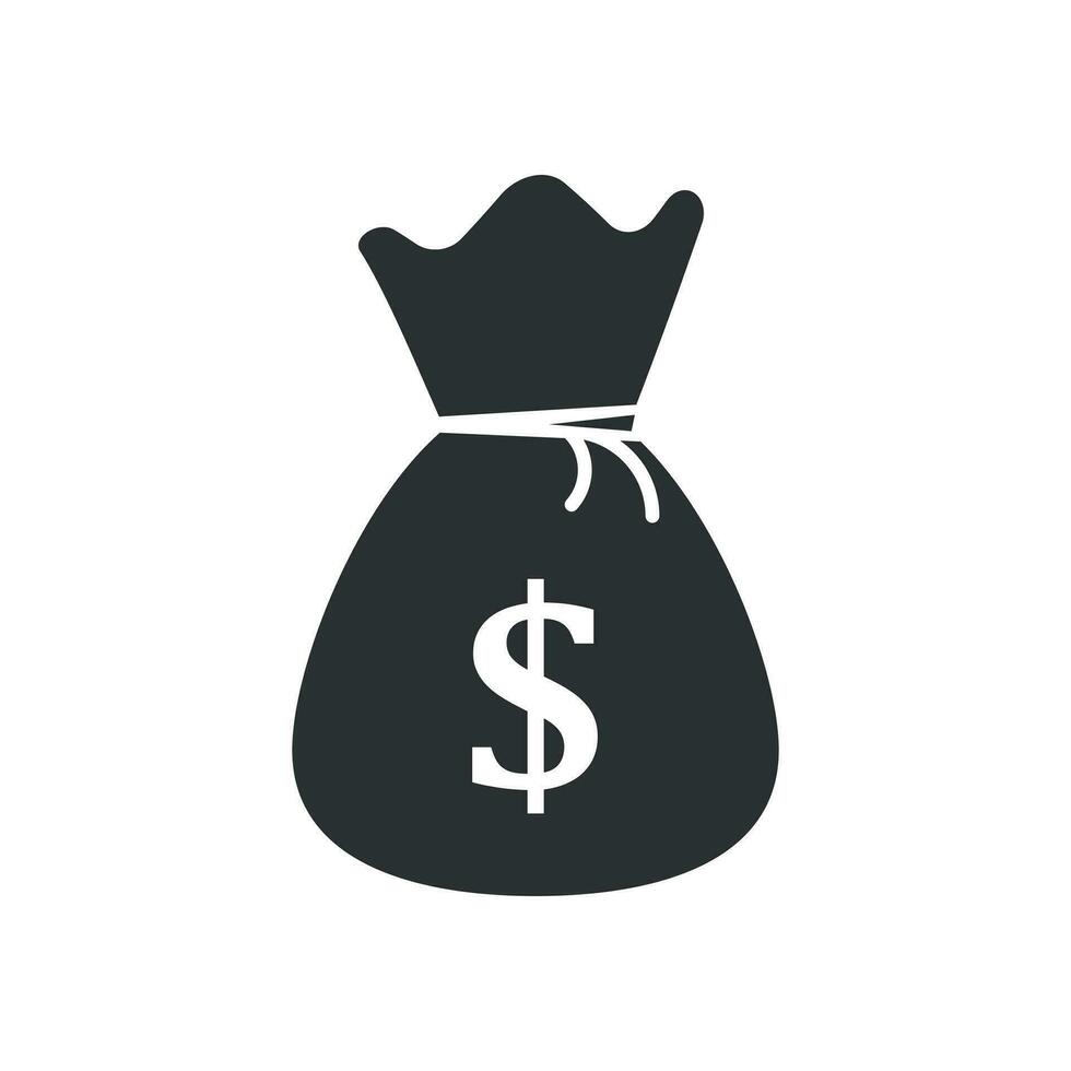 Geld Tasche Vektor Symbol im eben Stil. Geldtasche mit Dollar Zeichen Illustration auf Weiß isoliert Hintergrund. Geld Kasse Sack Konzept.