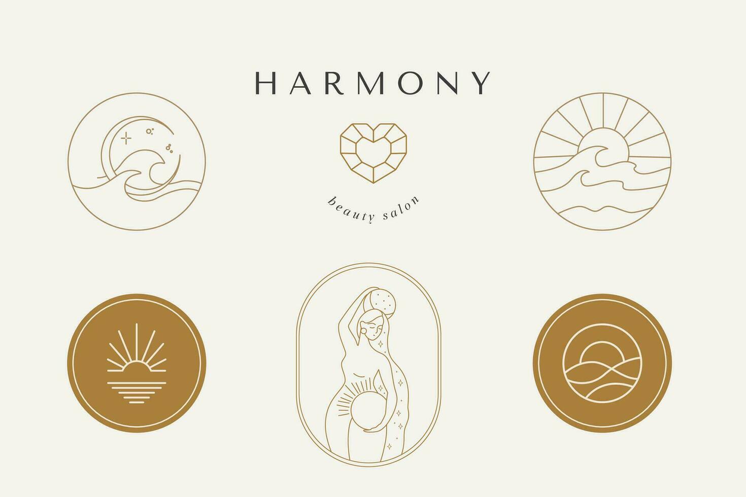 abstrakt logotyp mall med bilder av tjejer, blommor och valv. modern minimal uppsättning av linjär ikoner och emblem för social media, boende uthyrning och resa tjänster. vektor