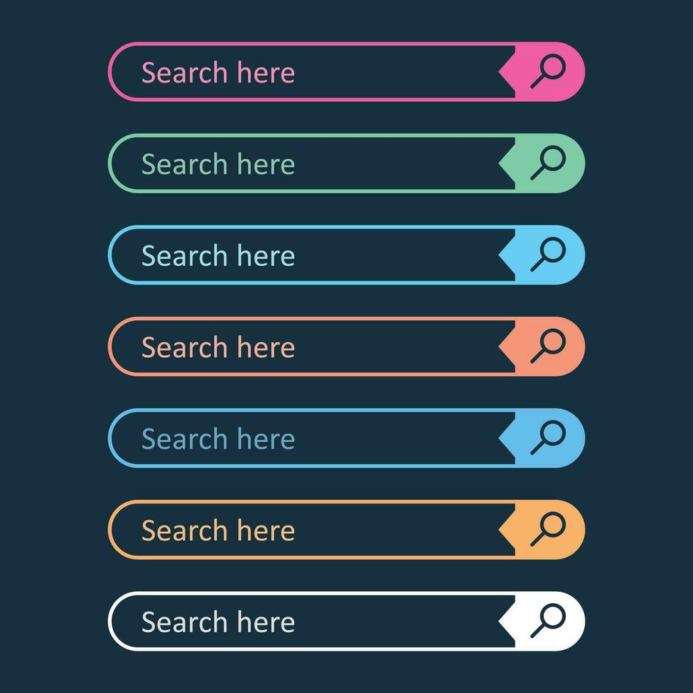 Sök bar fält. uppsättning vektor gränssnitt element med Sök knapp. platt vektor illustration på mörk blå bakgrund.