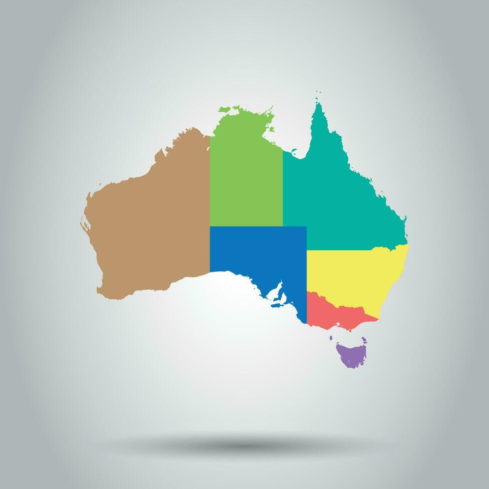 Australien Farbe Karte mit Regionen Symbol. Geschäft Kartographie Konzept Australien Piktogramm. Vektor Illustration.