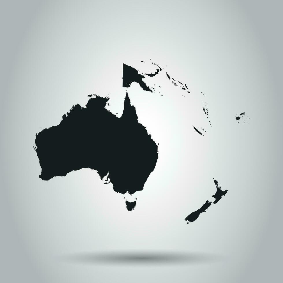 Australien und Ozeanien Karte Symbol. eben Vektor Illustration. Australien Zeichen Symbol mit Schatten auf Weiß Hintergrund.