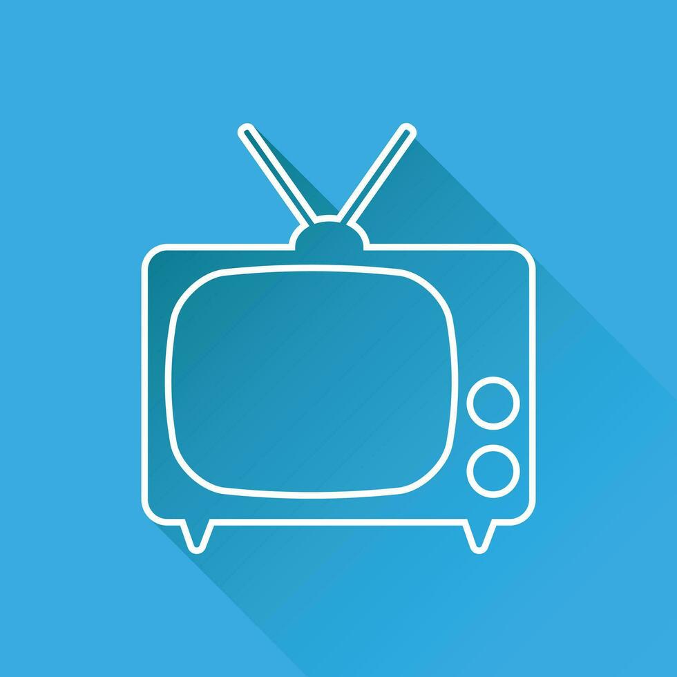 TV ikon vektor illustration i linje stil isolerat på blå bakgrund med lång skugga. tv symbol för webb webbplats design, logotyp, app, ui.