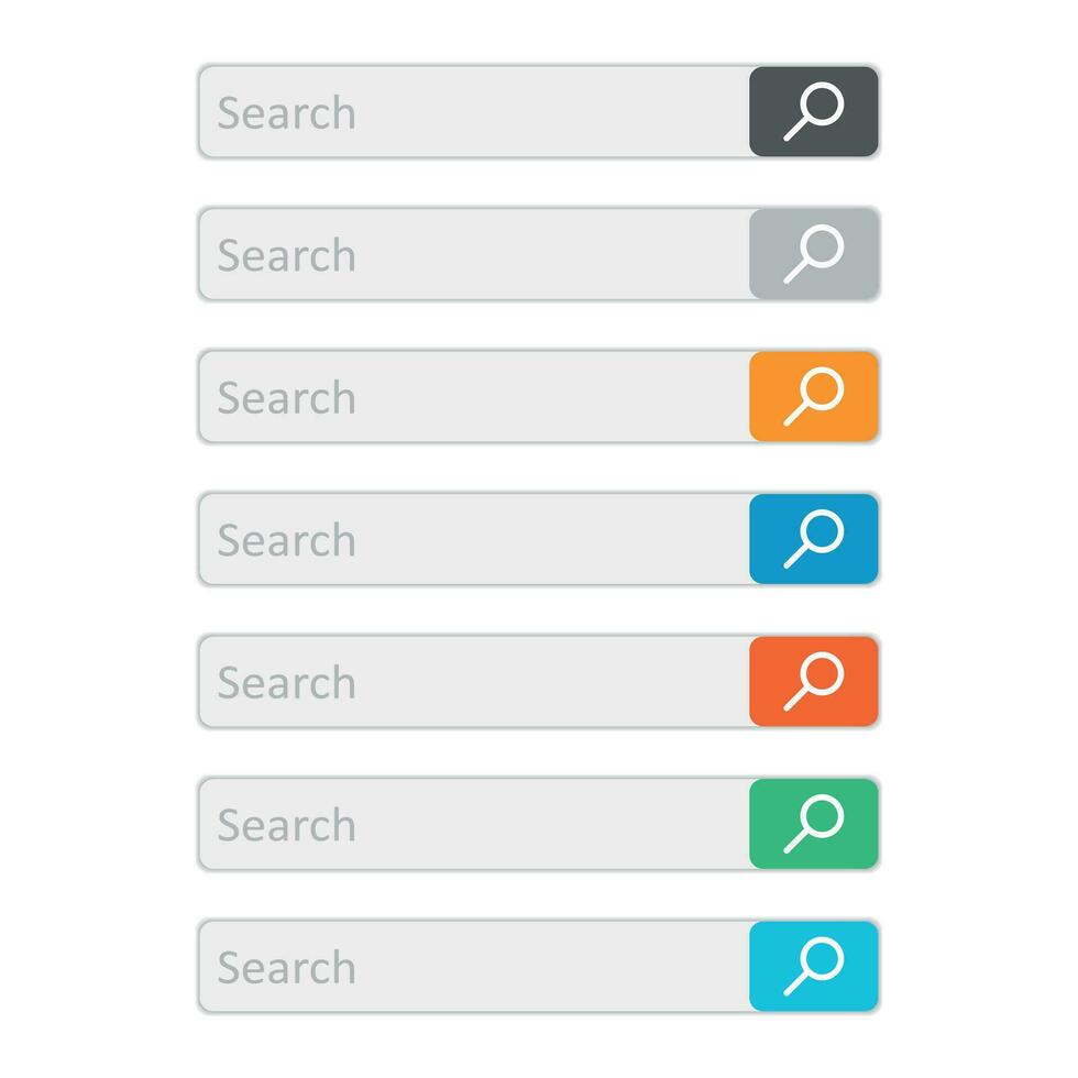 Sök bar fält. uppsättning vektor gränssnitt element med Sök knapp. platt vektor illustration på vit bakgrund.