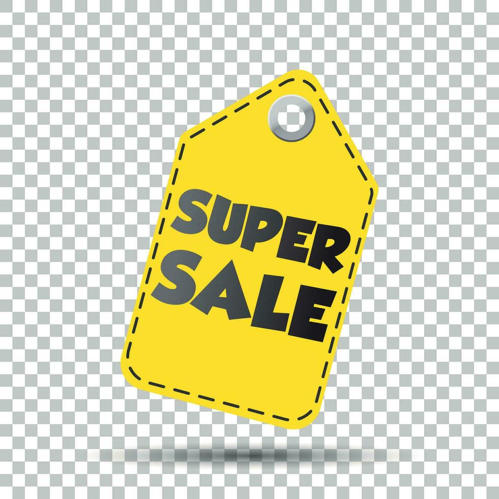 Super Verkauf Gelb hängen Schild. Vektor Illustration