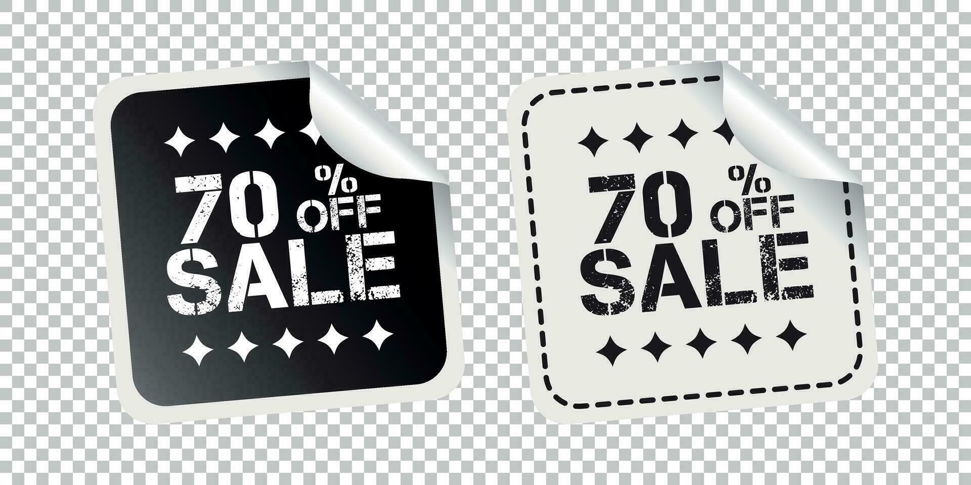 försäljning klistermärke. försäljning upp till 70 procent. svart och vit vektor illustration.