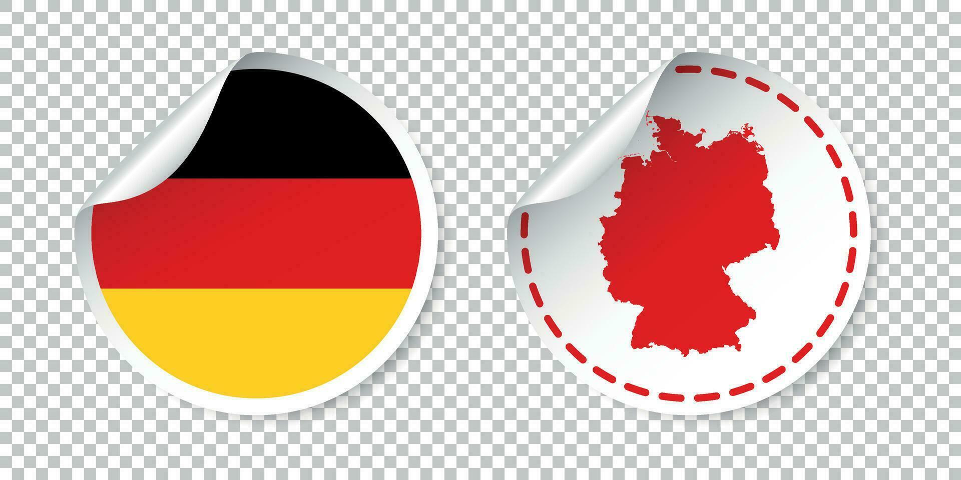 Deutschland Aufkleber mit Flagge und Karte. Etikett, runden Etikett mit Land. Vektor Illustration auf isoliert Hintergrund.