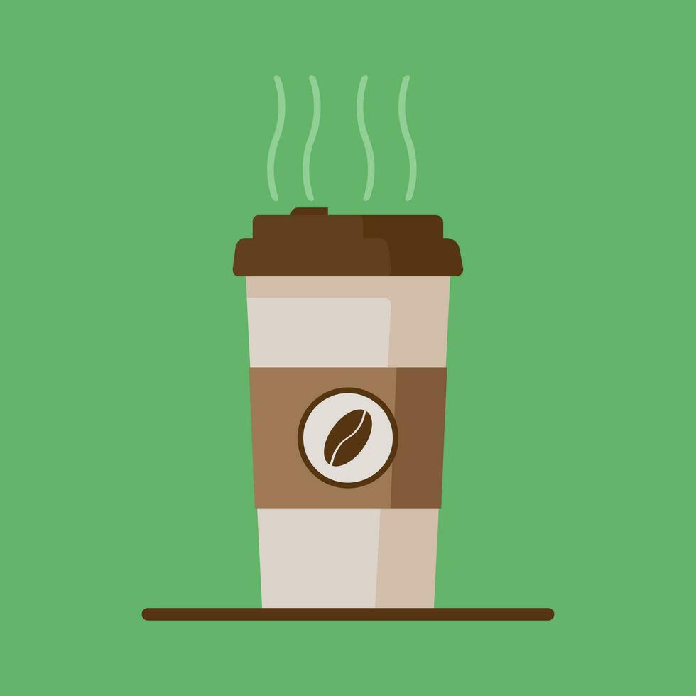 kaffe kopp ikon med kaffe bönor på grön bakgrund. platt vektor illustration