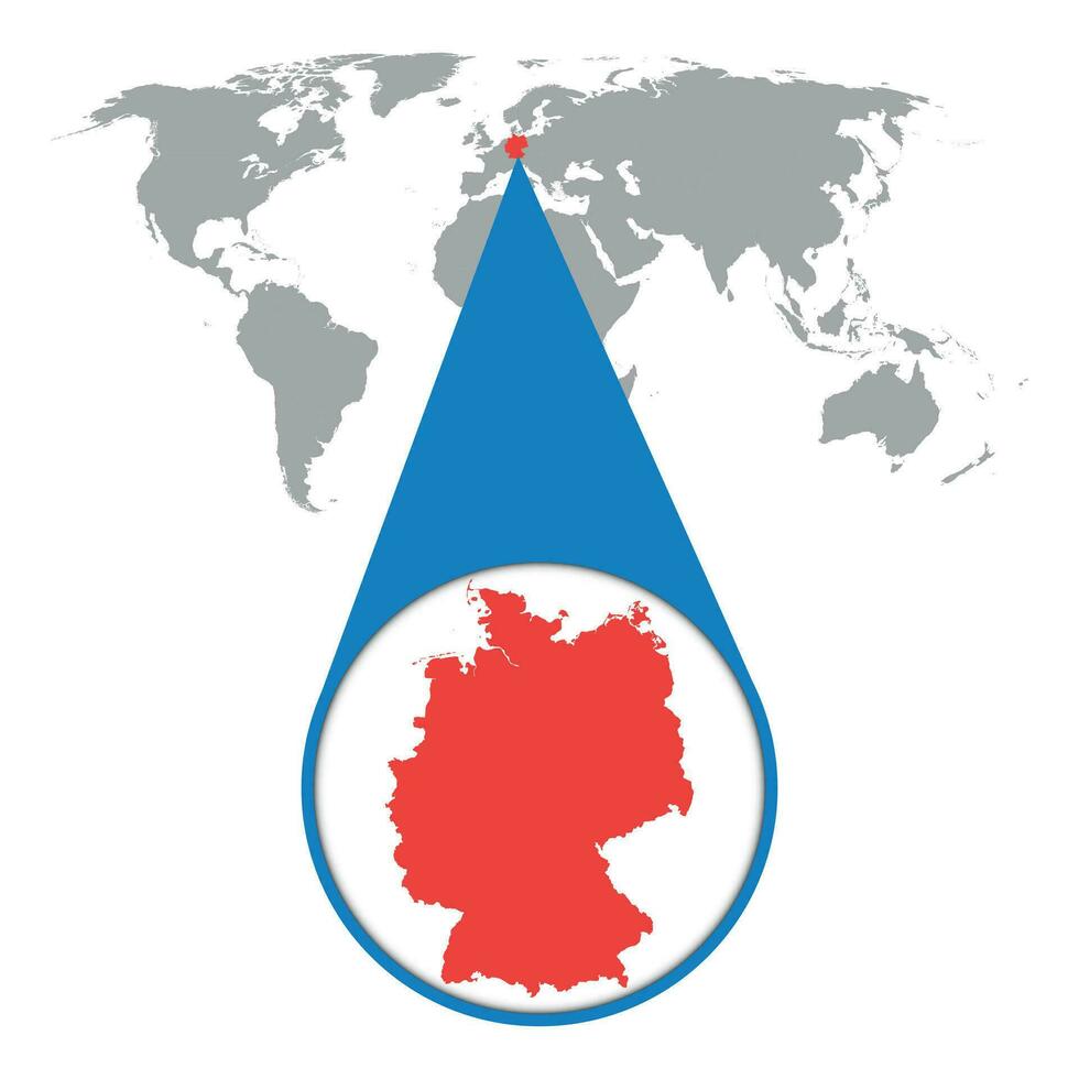 Welt Karte mit Zoomen auf Deutschland. Karte im Lupe. Vektor Illustration im eben Stil