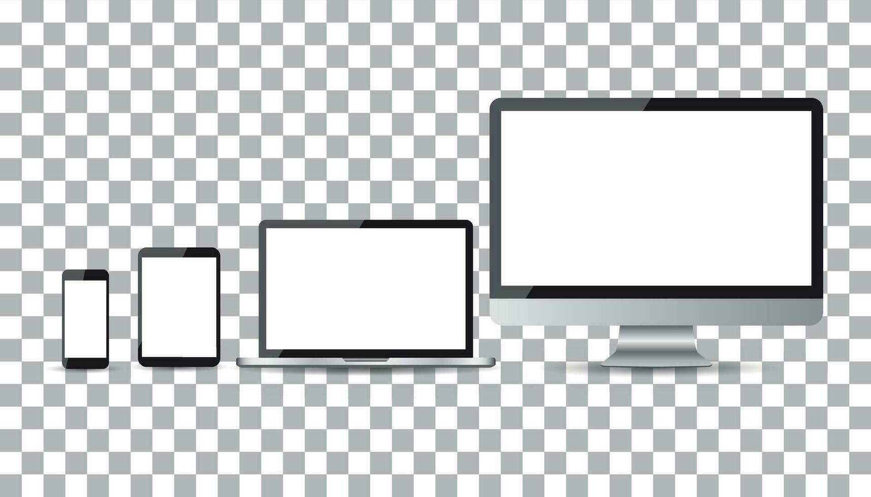 realistisk enhet platt ikoner smartphone, läsplatta, bärbar dator och skrivbordet dator. vektor illustration