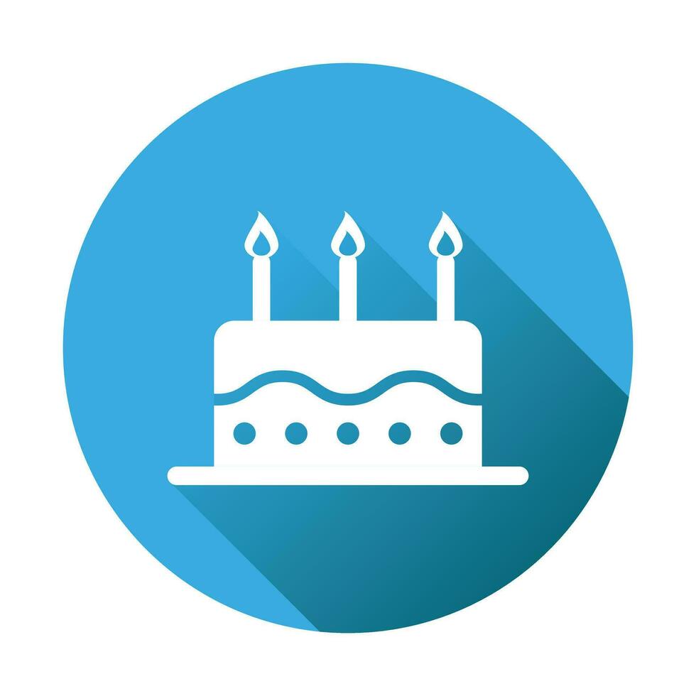 födelsedag kaka platt ikon. färsk paj muffin på blå runda bakgrund vektor
