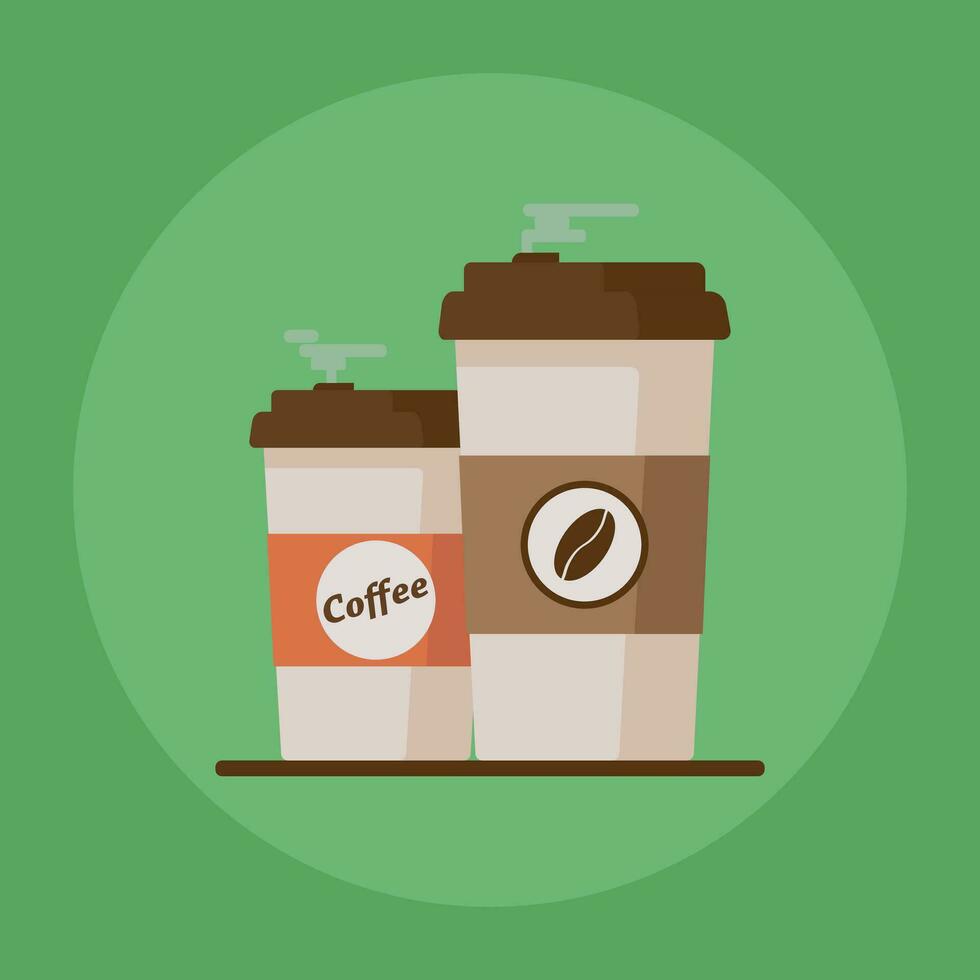 Kaffee Tasse mit Kaffee Bohnen auf Grün Hintergrund. eben Vektor Illustration