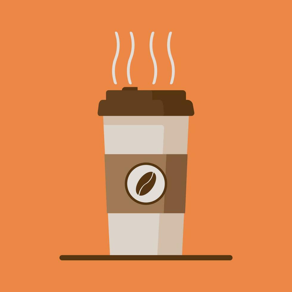 Kaffee Tasse Symbol mit Kaffee Bohnen auf Orange Hintergrund. eben Vektor Illustration