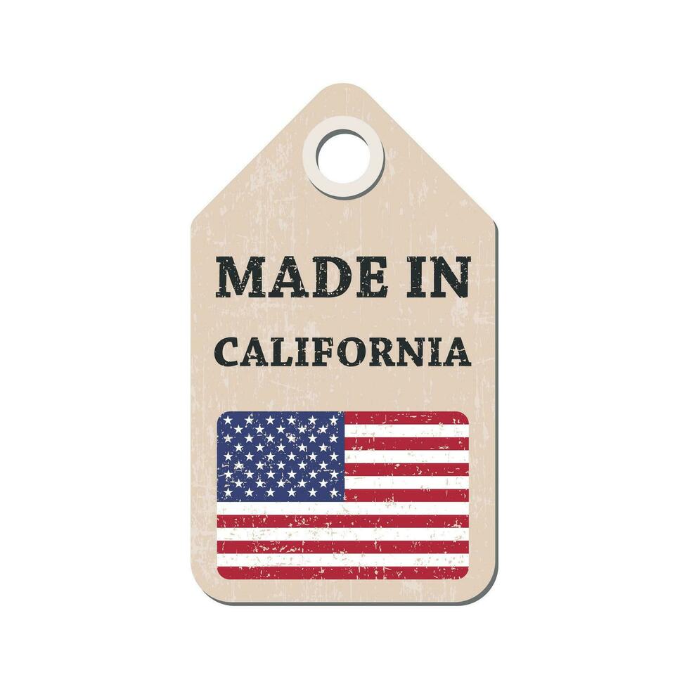 hängen Etikett gemacht im Kalifornien mit Flagge. Vektor Illustration