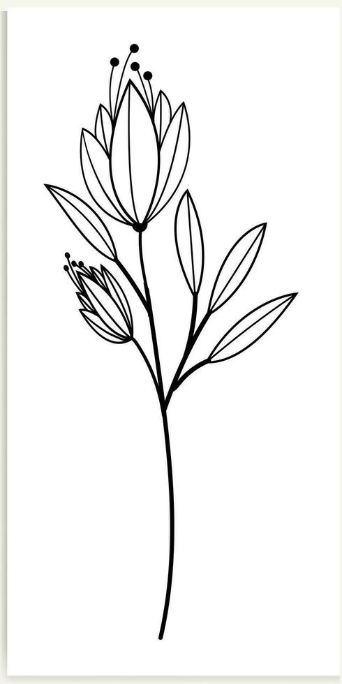 blommig grenar och minimalistisk blommor för logotyp eller tatuering. ritad för hand linje bröllop ört, elegant löv. vektor