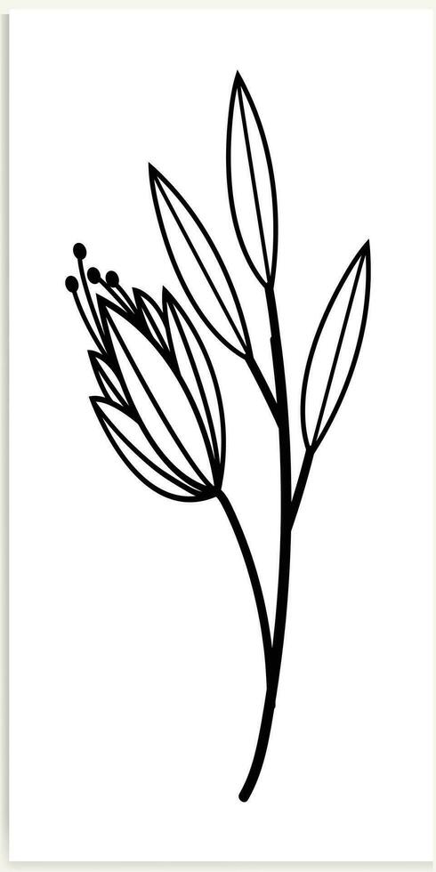 Blumen- Geäst und minimalistisch Blumen zum Logo oder Tätowierung. handgemalt Linie Hochzeit Kraut, elegant Blätter. vektor