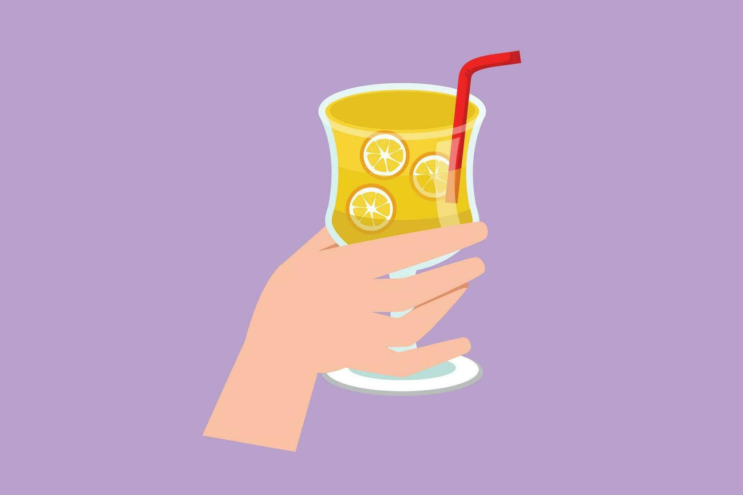 karaktär platt teckning hand innehav glas med citron- frukt juice. ljuv dryck. gott och smaskigt mat. saftig vatten med sugrör, utsökt behandling organisk produkt. tecknad serie design vektor illustration