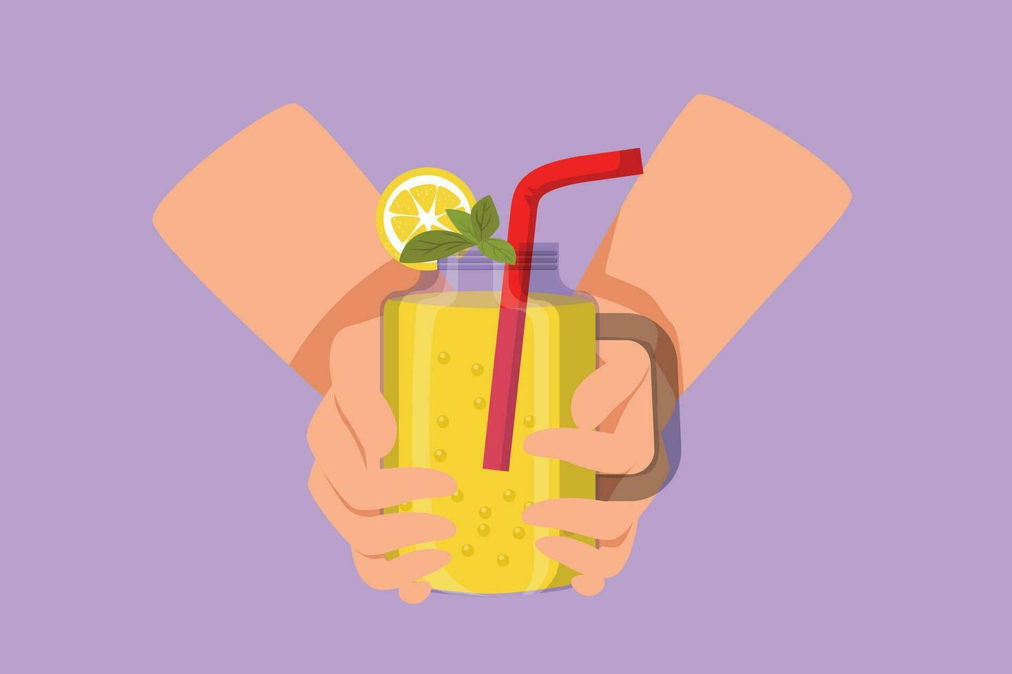 Grafik eben Design Zeichnung Hände halt erfrischend Entgiftung Limonade trinken mit geschnitten Kalk, Zitrone, Minze. Sommer- köstlich Limonade im ein Jahrgang Becher Logo, Symbol, Symbol. Karikatur Stil Vektor Illustration