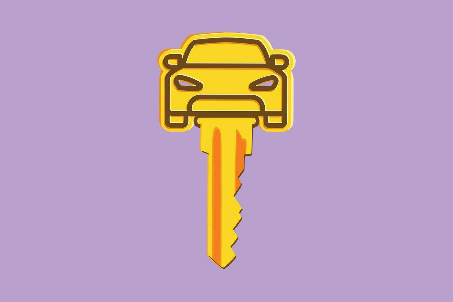 Charakter eben Zeichnung Auto geformt Auto Schlüssel Logo, Symbol, Symbol.  Schlüsselring und Fernbedienung Steuerung Schlüssel im Fahrzeug Innere.  elektronisch Auto Schlüssel mit wenig Auto gestalten Schlüsselbund.  Karikatur Design Vektor Illustration