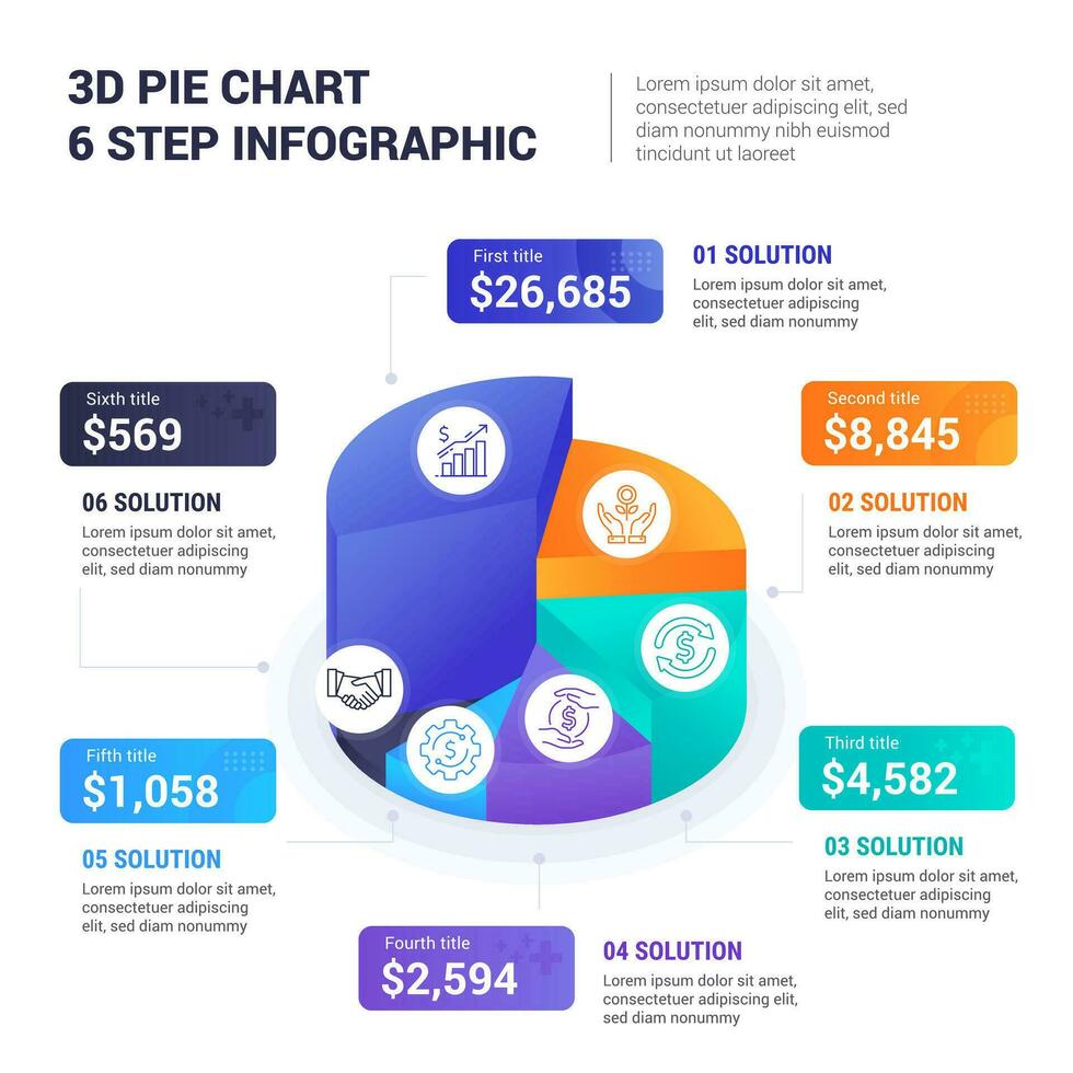 3d paj Diagram 6 steg infographic vektor