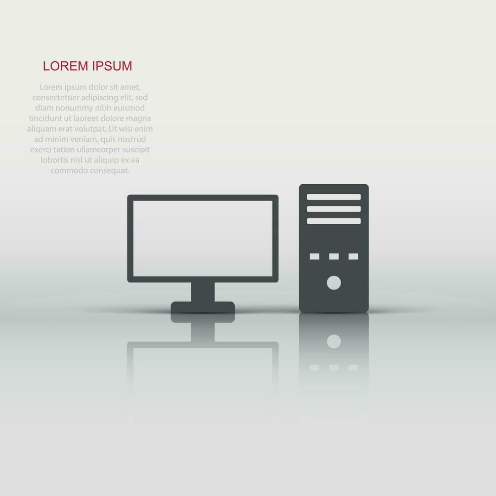 PC-Computer-Symbol im flachen Stil. Desktop-Vektor-Illustration auf weißem Hintergrund isoliert. Geschäftskonzept für Gerätemonitore. vektor
