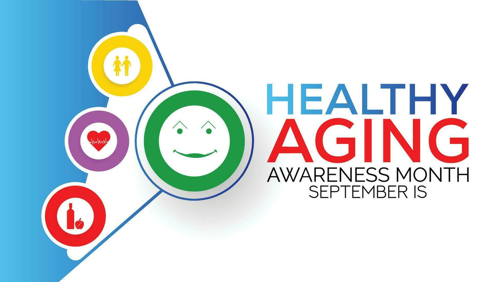 September ist gesund Altern Monat, Hintergrund Design mit Gesundheit Formen und Typografie im das Center. medizinisch Banner. vektor