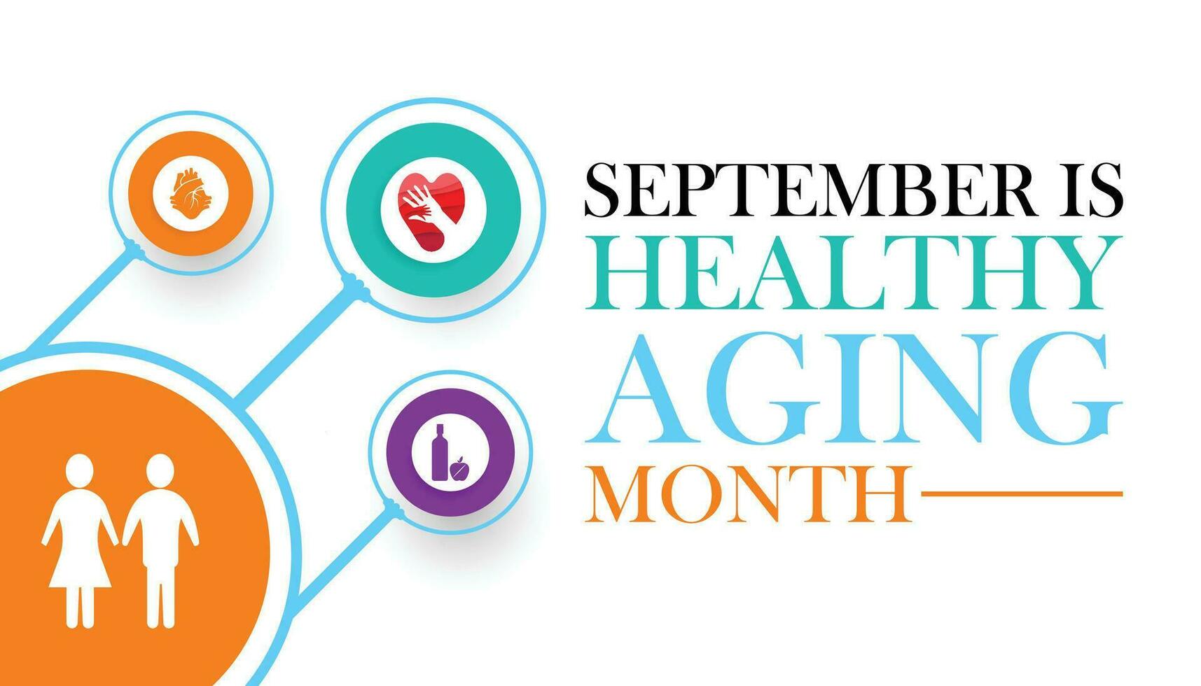 september är friska åldring månad, bakgrund design med hälsa former och typografi i de Centrum. medicinsk baner. vektor