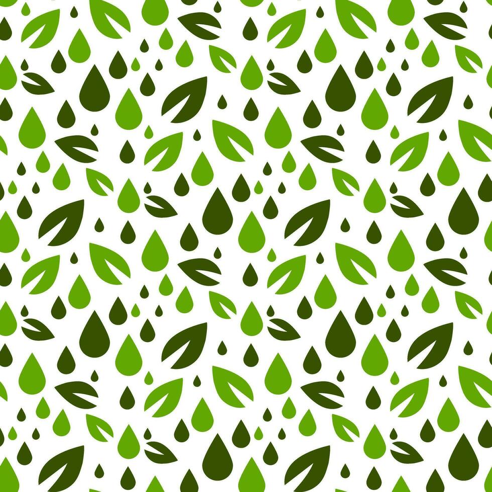 sömlös mönster på de tema av biodiesel, bränsle i grön färger. grön löv med droppar på vit. platt vektor illustration. de mönster av de ekobränsle symbol. utskrift textilier, papper