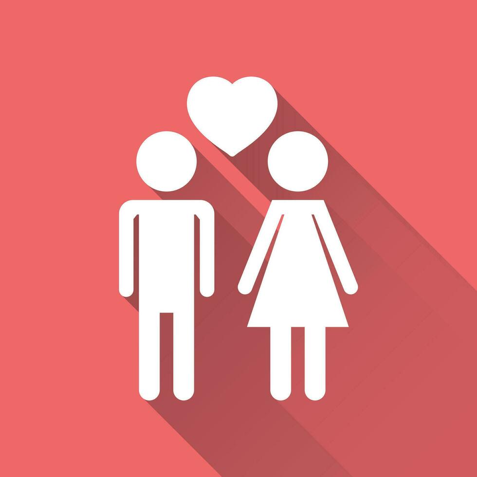 vektor man och kvinna med hjärta ikon med lång skugga. modern platt piktogram. enkel platt symbol för webb webbplats design.