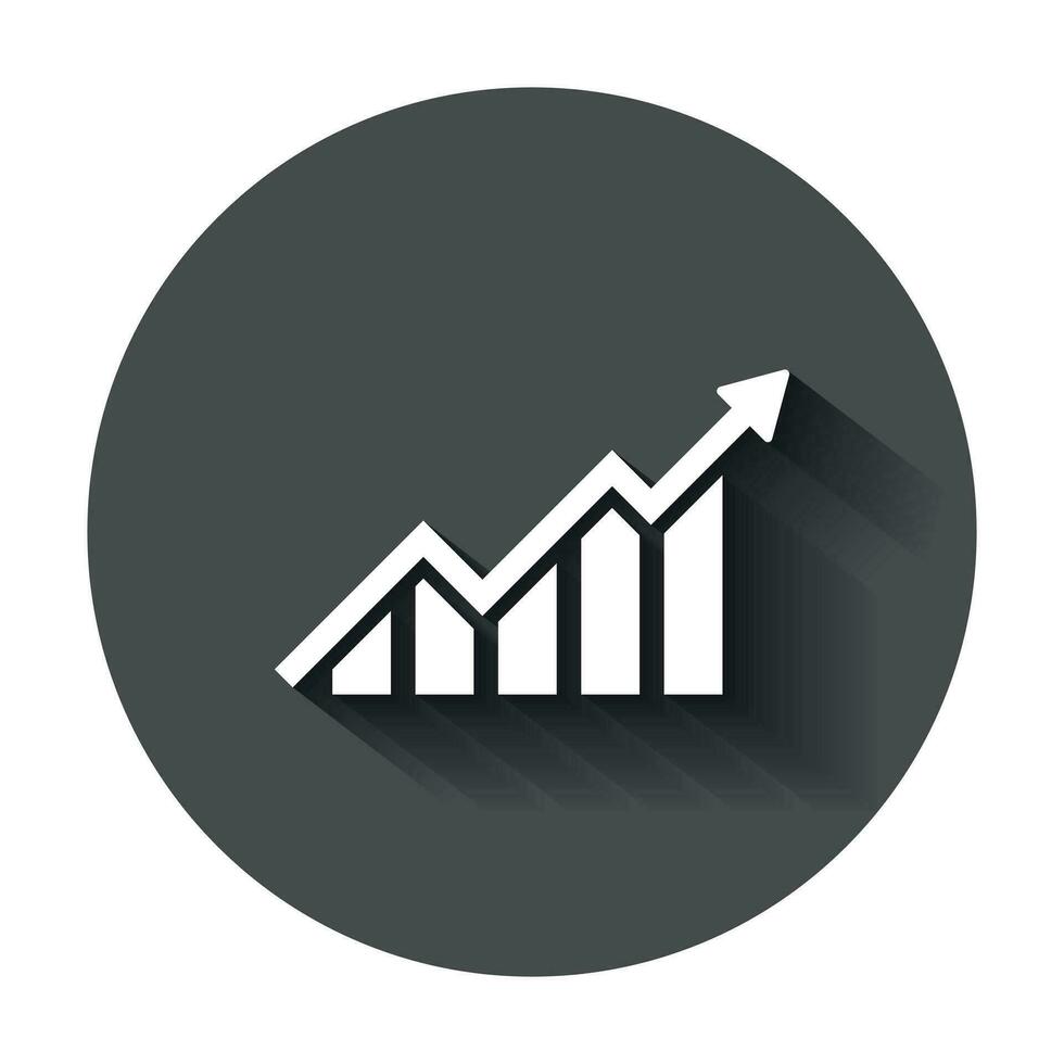 wachsend Bar Graph Symbol im eben Stil. erhöhen, ansteigen Pfeil Vektor Illustration mit lange Schatten. Infografik Fortschritt Geschäft Konzept.