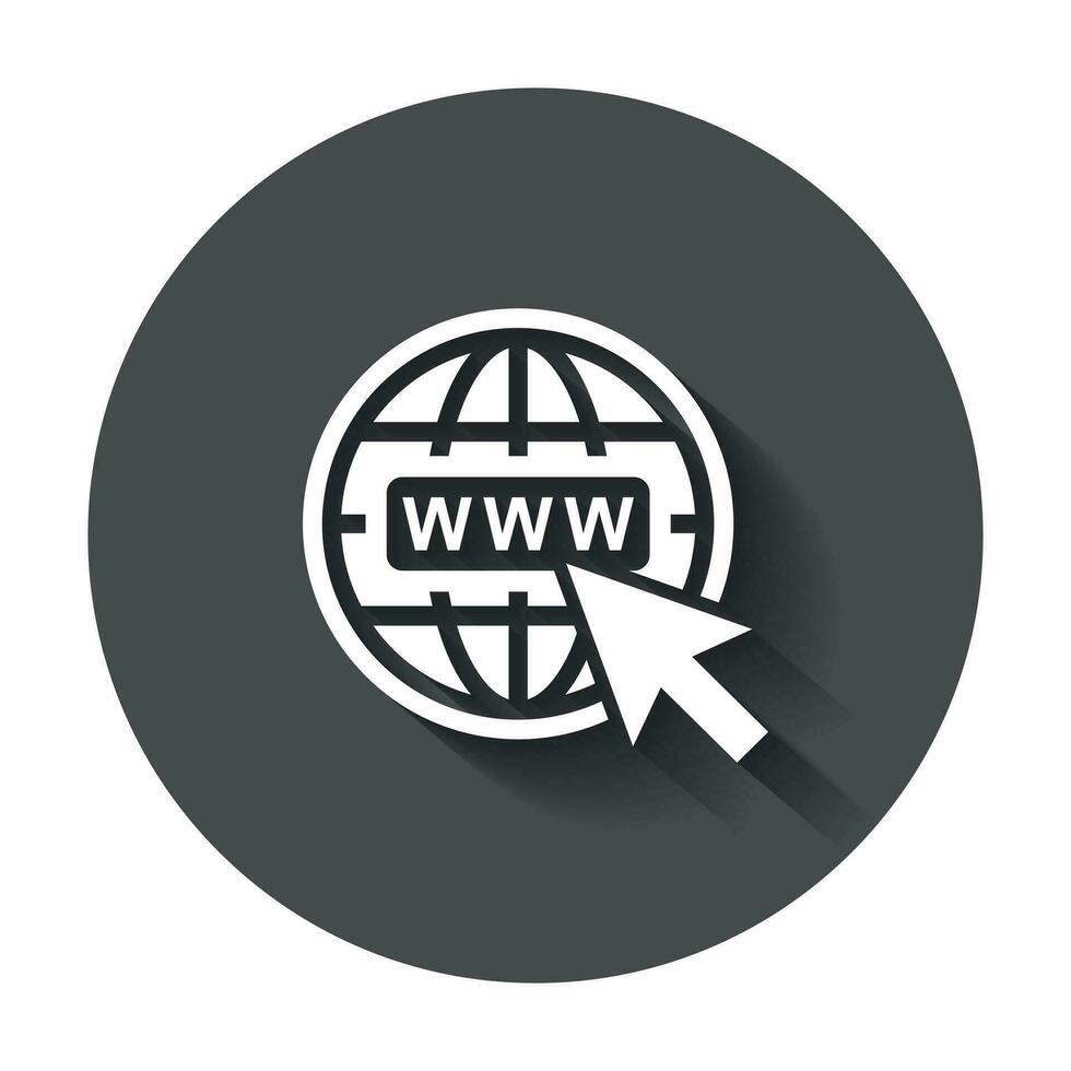 gehen zu Netz Symbol. Internet eben Vektor Illustration zum Webseite mit lange Schatten.