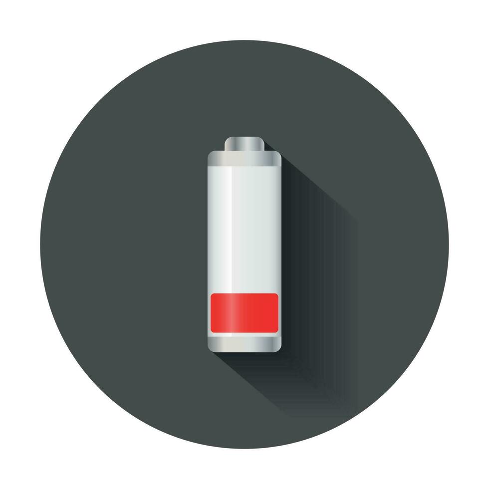 låg nivå batteri avgift nivå indikator. vektor illustration med lång skugga.