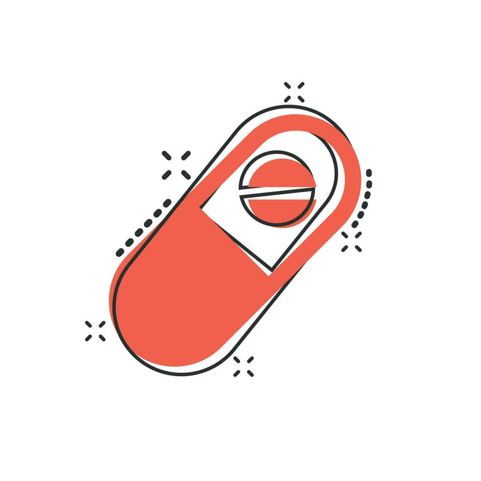 vektor tecknad serie kapsel piller läsplatta ikon i komisk stil. medicinsk piller begrepp illustration piktogram. kapsel och läkemedel företag stänk effekt begrepp.