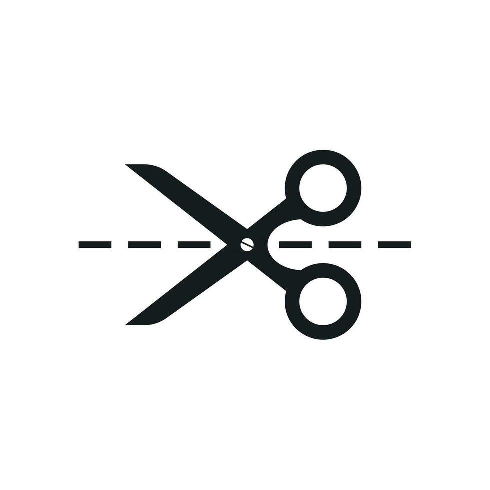 Schere Symbol mit Schnitt Linie. Schere Vektor Illustration.