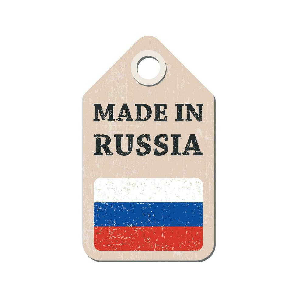 hänga märka tillverkad i ryssland med flagga. vektor illustration
